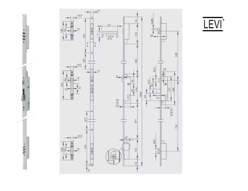 Serrure Lévi 3 points basculant série 888 30/85 TP