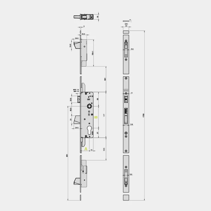 Serrure MARC 755 axe 35-85 3 pênes basculants – Image 2