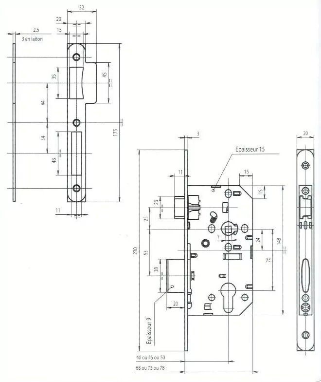 Serrure VACHETTE D450 T20 coffre 150 mm