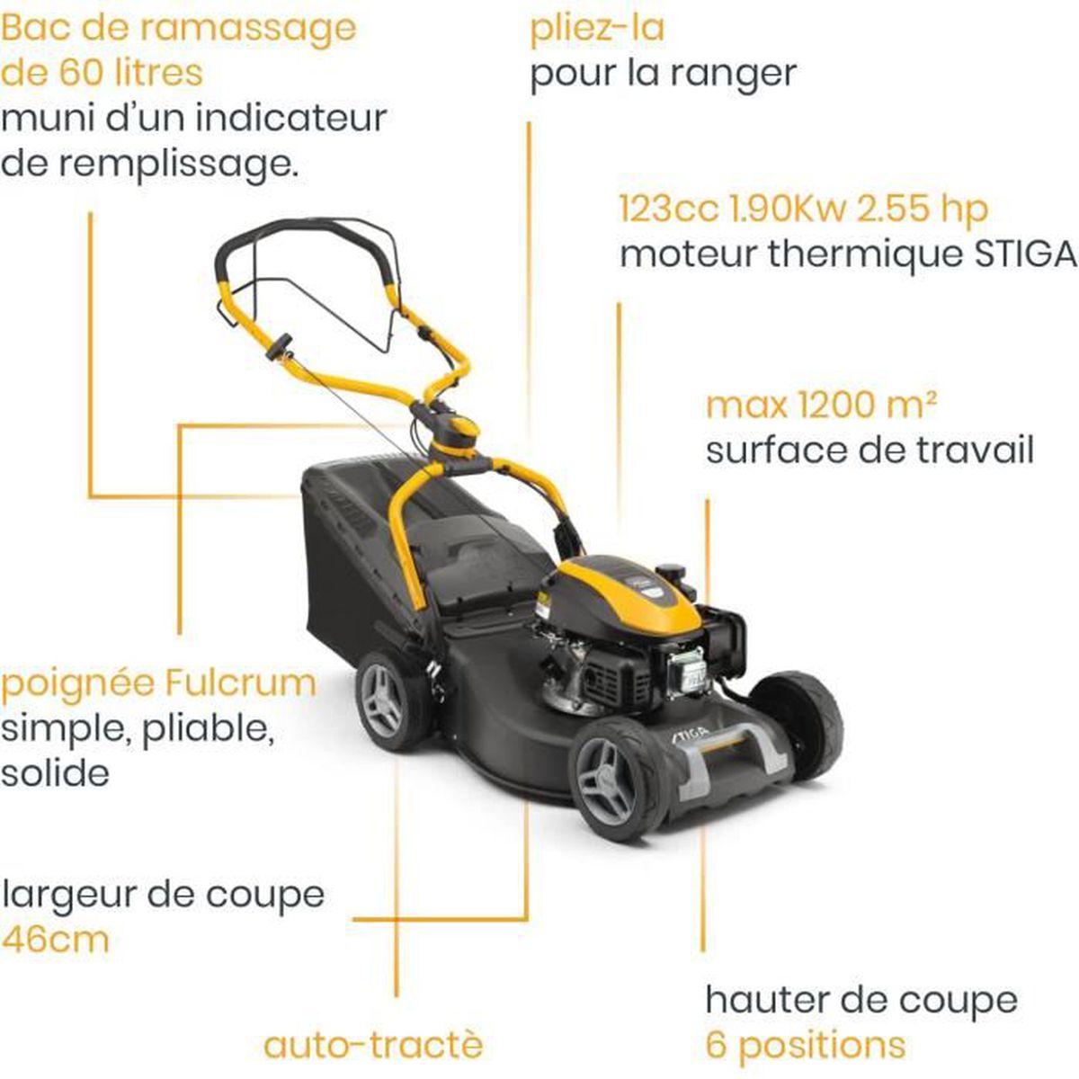Tondeuse Thermique Collector 548 S Moteur À Cm3 1900 W Largeur Coupe 46 Cm Bac Ramassage 60 L